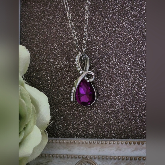 925 Sterling Silver Colorful Garnet Waterdrop Pendant Necklace - Picture 2 of 4